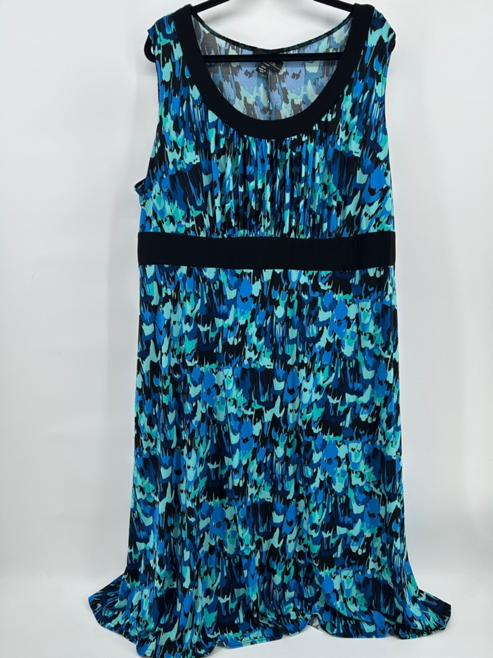 R&M Richards Blue and Black Printed Midi Slip On Dress Women's Size 22W